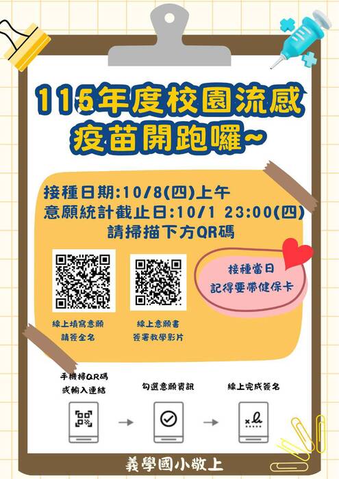 115學年度義學國小校園疫苗施打報名QR Code